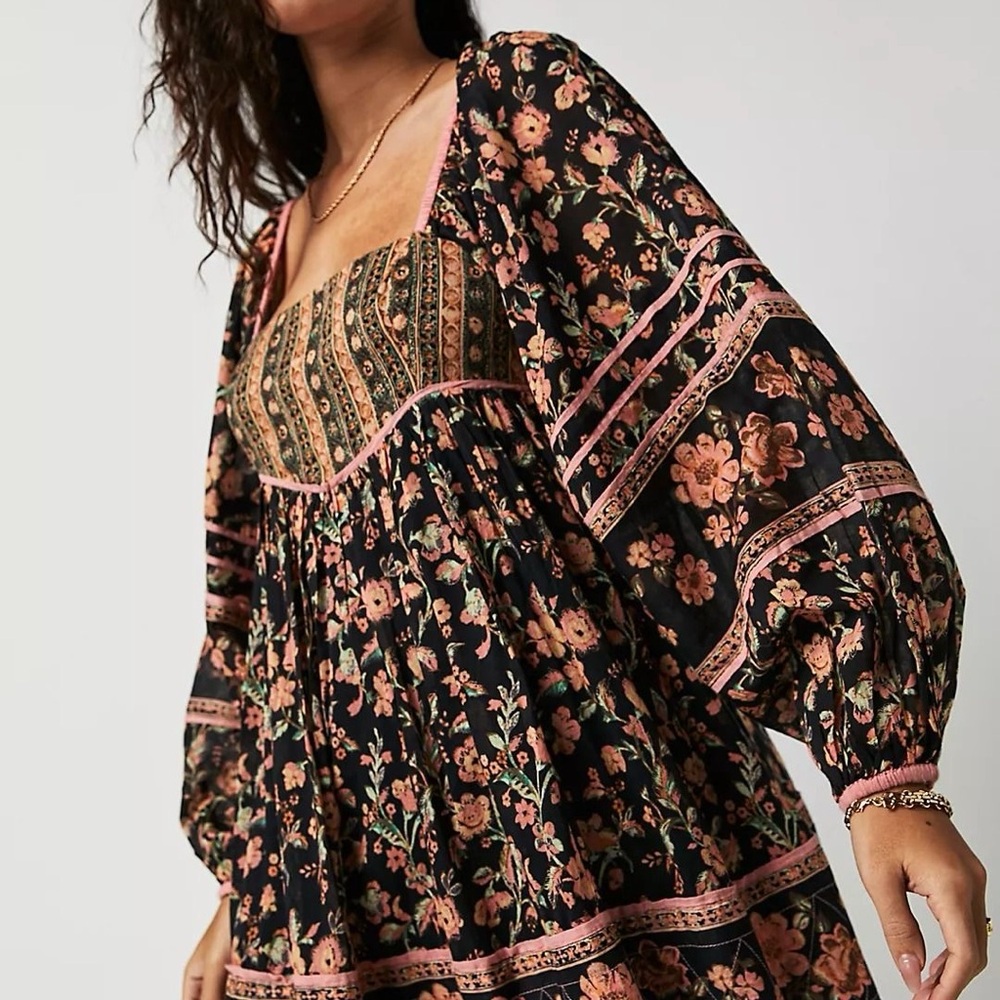 Free People Black and Pink Floral Mini Dress